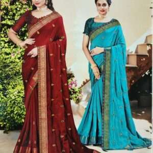 DESIGNER SAREE PRINTED BORDER WITH BLOUSE PIECE COMBO SET