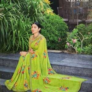 GEORGETTE FLOWER PRINTED SAREE WITH BLOUSE PIECE