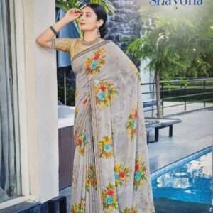 GEORGETTE FLOWER PRINTED SAREE WITH BLOUSE PIECE