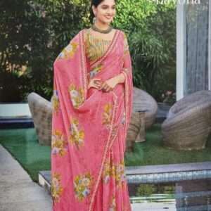 GEORGETTE FLOWER PRINTED SAREE WITH BLOUSE PIECE