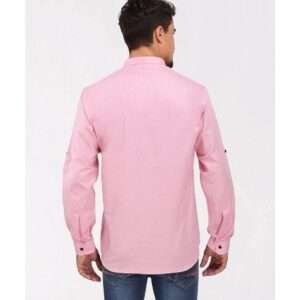 Denim Pink Solid Straight Pure Cotton Short Kurta for men