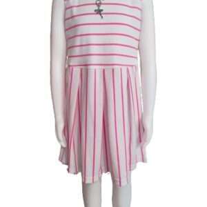DIGIMART Girls’ Knee Length White Line Frock, Pink Jacket Dress