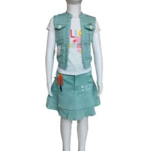 Cotton Top With Frayed Jacket & Shorts (SeaGreen)