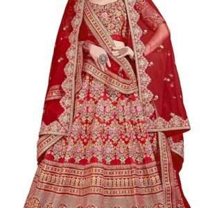 Women’s Silk Semi stitched Lehenga Choli (7033-Red-Bridal-Wedding-Lehenga_Bridal Red_Free Size)